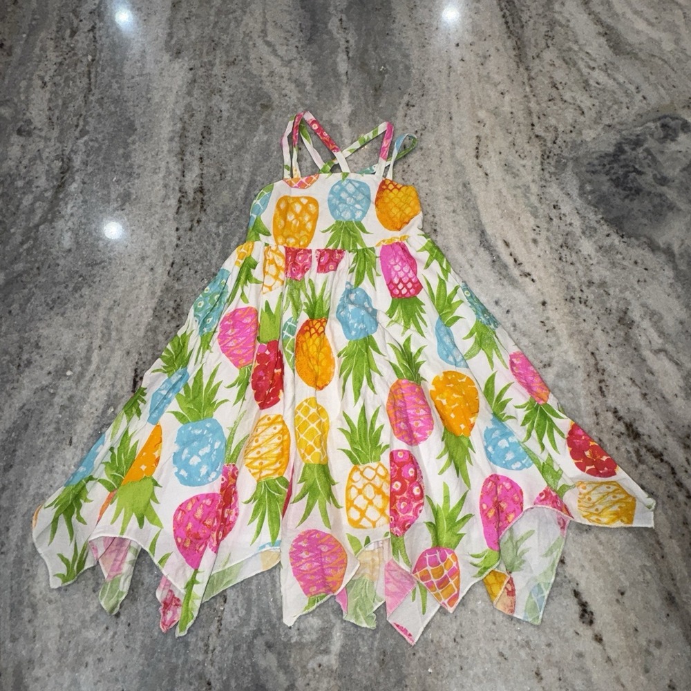 C&C California Kids Pineapple Sundress Girls Sz 5 Handkerchief Hem Strappy Fairy